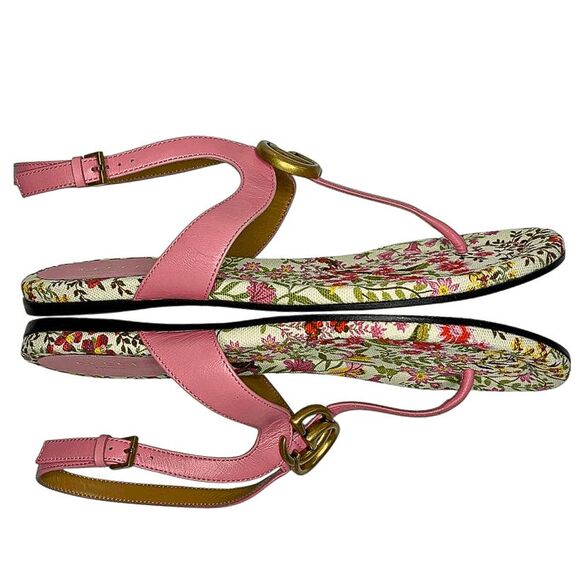 Gucci Marmont GG Logo Charlotte Nappa Leather Sandals Butterfly Pink EU 37.5 - Picture 5 of 11